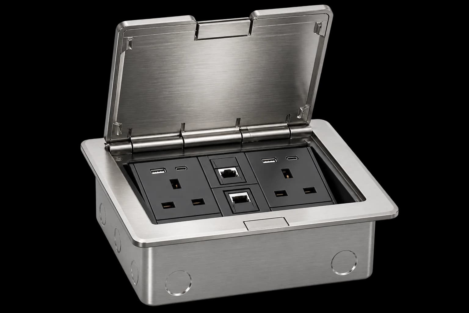 Metal Pop Up 13A Double Socket Floor Box With RJ45 Conne — SWILITE Floor Box Data & USB Sockets
